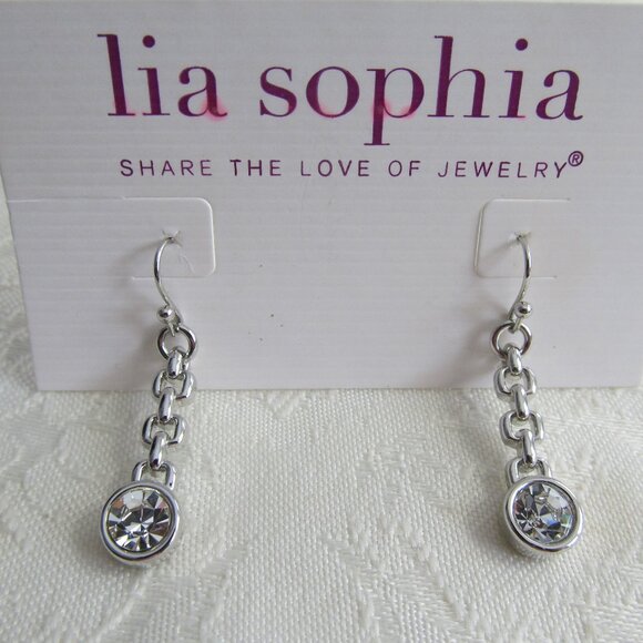 NWT Lia Sophia Crystal & Silver Tone Drop/Dangle Earrings - Picture 2 of 5